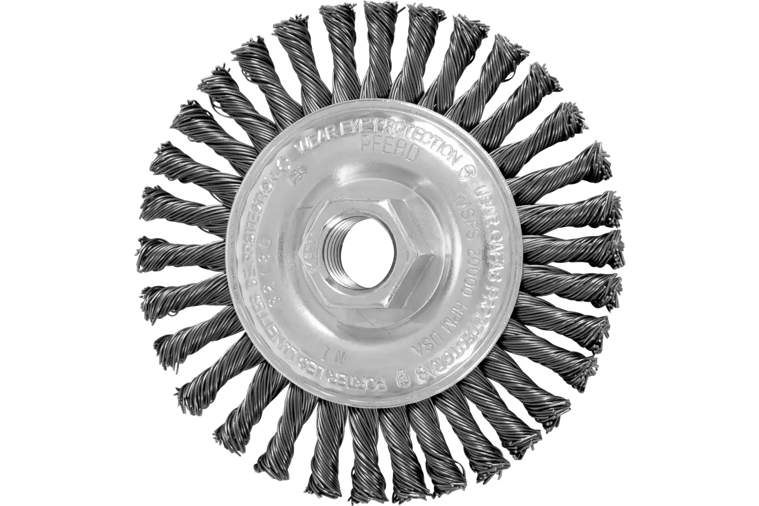 Picture of Pferd Stringer Bead Wheel Brush 4" Dia .020 Carbon Steel 5/8-11" Thread .023 Retail